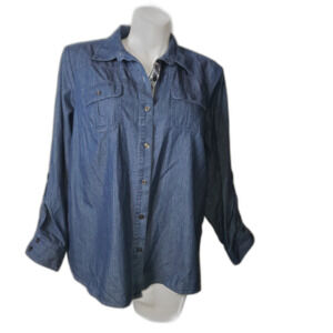 Charter Club Woman Chambray Denim Long Sleeve Butrton Front Shirt Womens Size 2X